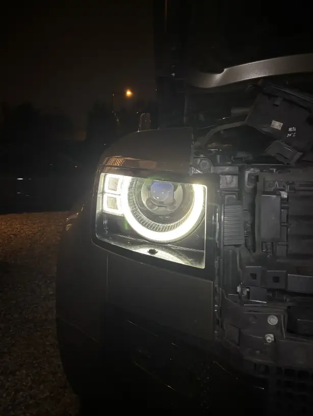 Defender L663 DRL halo ring restored to bright white after repair